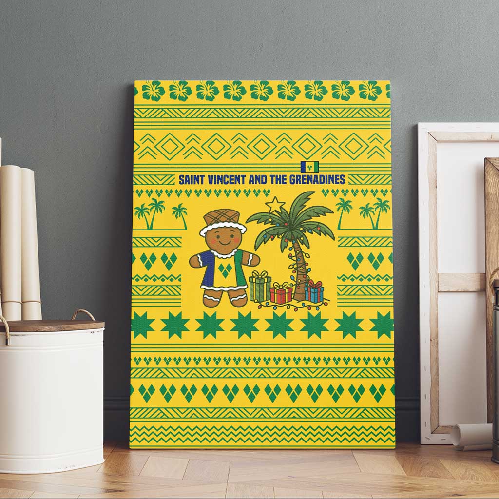 Saint Vincent and the Grenadines Christmas Canvas Wall Art with Gingerbread Boy Palm Tree and Traditional Pattern - Wonder Print Shop
