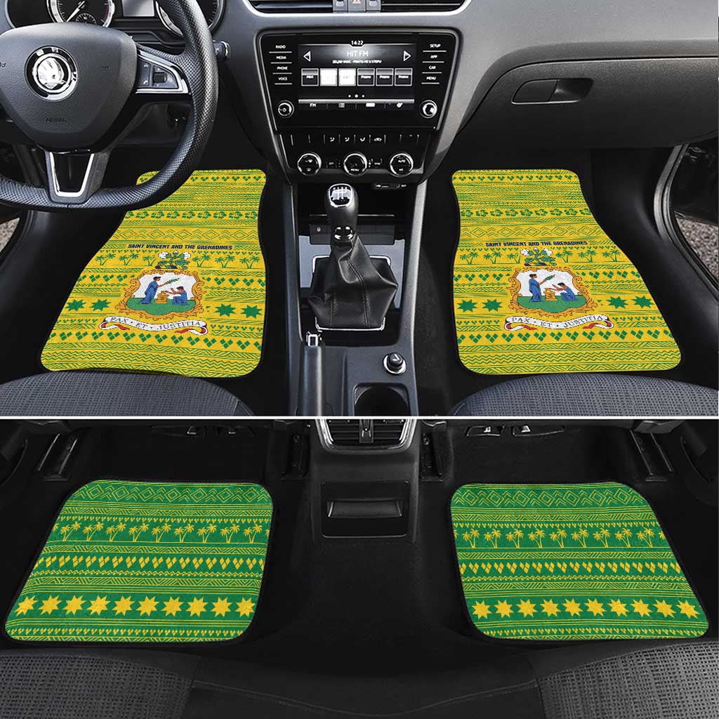 Saint Vincent and the Grenadines Christmas Car Mats with Gingerbread Boy Palm Tree and Traditional Pattern - Wonder Print Shop