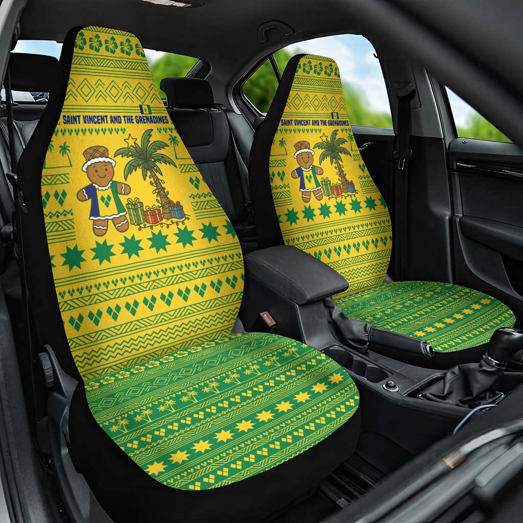Saint Vincent and the Grenadines Christmas Car Seat Cover with Gingerbread Boy Palm Tree and Traditional Pattern - Wonder Print Shop