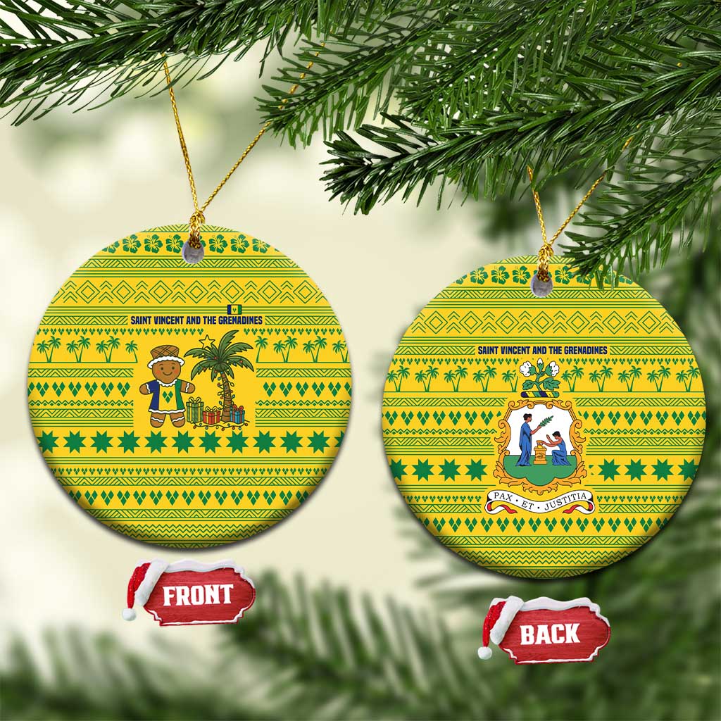Saint Vincent and the Grenadines Christmas Ceramic Ornament with Gingerbread Boy Palm Tree and Traditional Pattern - Wonder Print Shop