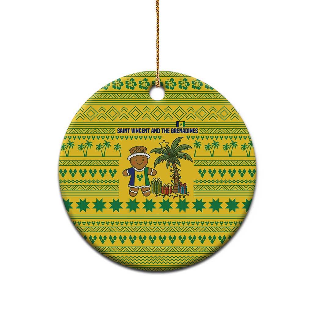 Saint Vincent and the Grenadines Christmas Ceramic Ornament with Gingerbread Boy Palm Tree and Traditional Pattern - Wonder Print Shop