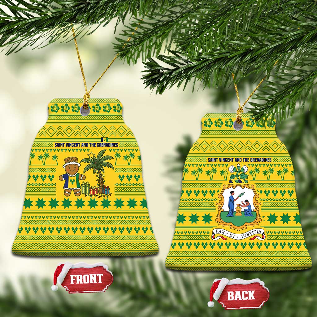 Saint Vincent and the Grenadines Christmas Ceramic Ornament with Gingerbread Boy Palm Tree and Traditional Pattern - Wonder Print Shop