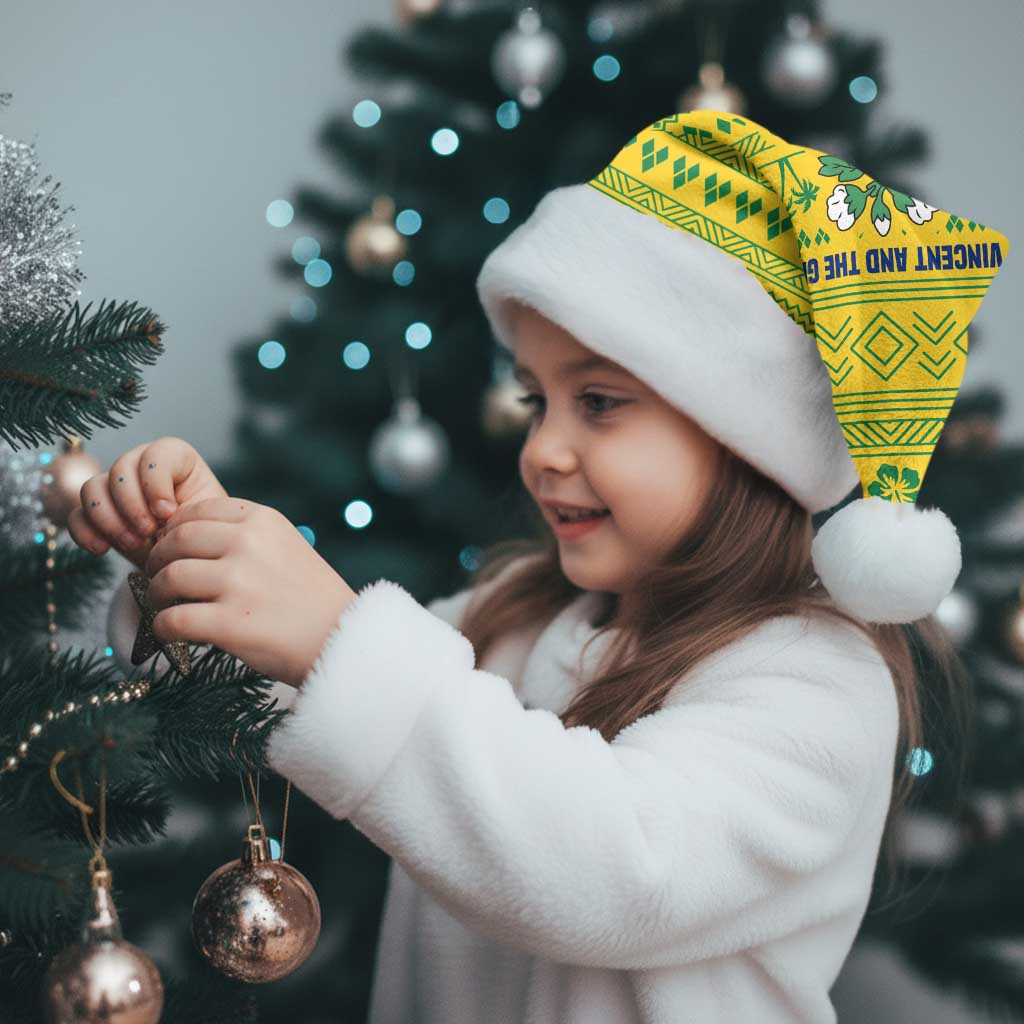 Saint Vincent and the Grenadines Christmas Santa Hat with Gingerbread Boy Palm Tree and Traditional Pattern - Wonder Print Shop