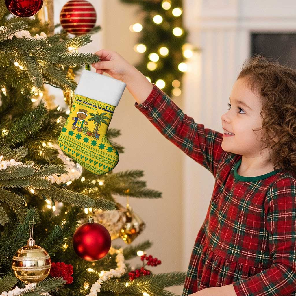 Saint Vincent and the Grenadines Christmas Stocking with Gingerbread Boy Palm Tree and Traditional Pattern - Wonder Print Shop