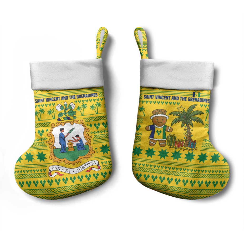 Saint Vincent and the Grenadines Christmas Stocking with Gingerbread Boy Palm Tree and Traditional Pattern - Wonder Print Shop