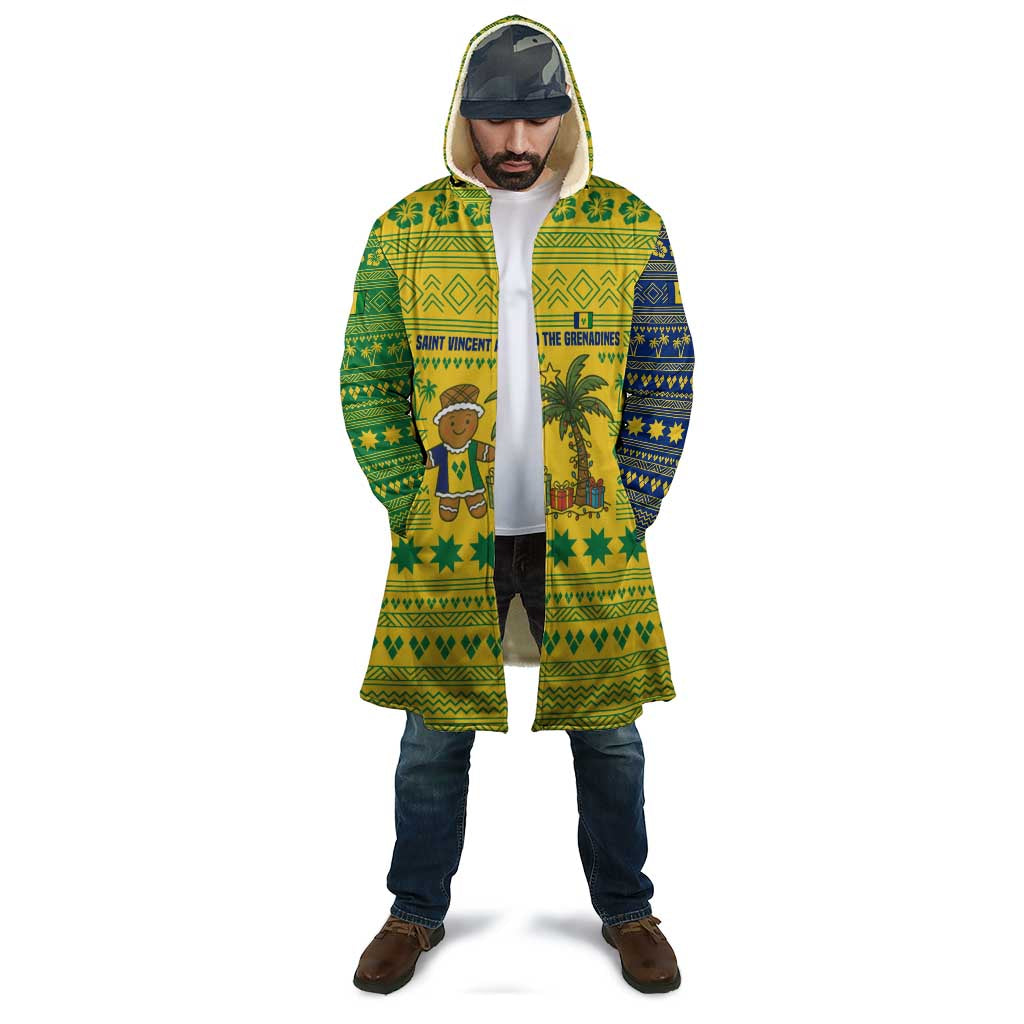 Saint Vincent and the Grenadines Christmas Cloak with Gingerbread Boy Palm Tree and Traditional Pattern - Wonder Print Shop