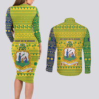 Saint Vincent and the Grenadines Christmas Couples Matching Long Sleeve Bodycon Dress and Long Sleeve Button Shirt with Gingerbread Boy Palm Tree and Traditional Pattern - Wonder Print Shop