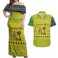 Saint Vincent and the Grenadines Christmas Couples Matching Off Shoulder Maxi Dress and Hawaiian Shirt with Gingerbread Boy Palm Tree and Traditional Pattern - Wonder Print Shop