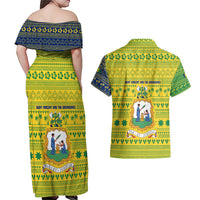 Saint Vincent and the Grenadines Christmas Couples Matching Off Shoulder Maxi Dress and Hawaiian Shirt with Gingerbread Boy Palm Tree and Traditional Pattern - Wonder Print Shop