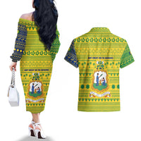 Saint Vincent and the Grenadines Christmas Couples Matching Off The Shoulder Long Sleeve Dress and Hawaiian Shirt with Gingerbread Boy Palm Tree and Traditional Pattern - Wonder Print Shop