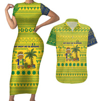 Saint Vincent and the Grenadines Christmas Couples Matching Short Sleeve Bodycon Dress and Hawaiian Shirt with Gingerbread Boy Palm Tree and Traditional Pattern - Wonder Print Shop