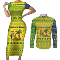 Saint Vincent and the Grenadines Christmas Couples Matching Short Sleeve Bodycon Dress and Long Sleeve Button Shirt with Gingerbread Boy Palm Tree and Traditional Pattern - Wonder Print Shop
