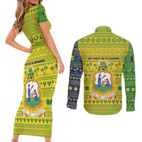 Saint Vincent and the Grenadines Christmas Couples Matching Short Sleeve Bodycon Dress and Long Sleeve Button Shirt with Gingerbread Boy Palm Tree and Traditional Pattern - Wonder Print Shop