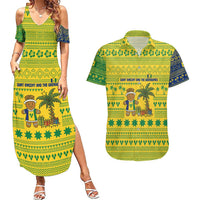Saint Vincent and the Grenadines Christmas Couples Matching Summer Maxi Dress and Hawaiian Shirt with Gingerbread Boy Palm Tree and Traditional Pattern - Wonder Print Shop