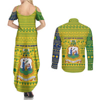 Saint Vincent and the Grenadines Christmas Couples Matching Summer Maxi Dress and Long Sleeve Button Shirt with Gingerbread Boy Palm Tree and Traditional Pattern - Wonder Print Shop