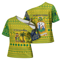 Saint Vincent and the Grenadines Christmas Cross Shoulder Shirt with Gingerbread Boy Palm Tree and Traditional Pattern - Wonder Print Shop