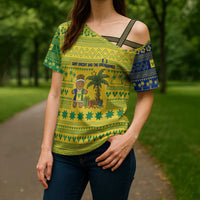 Saint Vincent and the Grenadines Christmas Cross Shoulder Shirt with Gingerbread Boy Palm Tree and Traditional Pattern - Wonder Print Shop