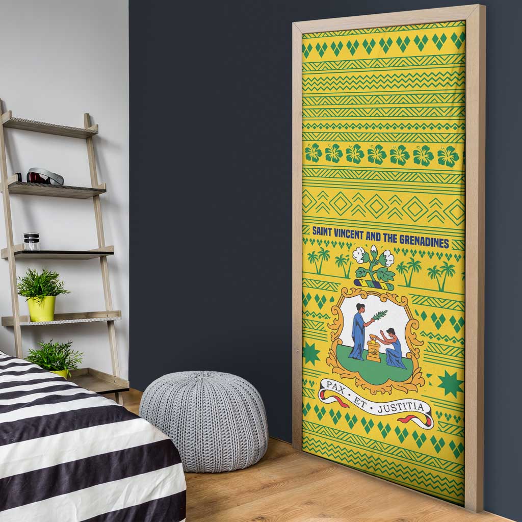 Saint Vincent and the Grenadines Christmas Door Cover with Gingerbread Boy Palm Tree and Traditional Pattern - Wonder Print Shop