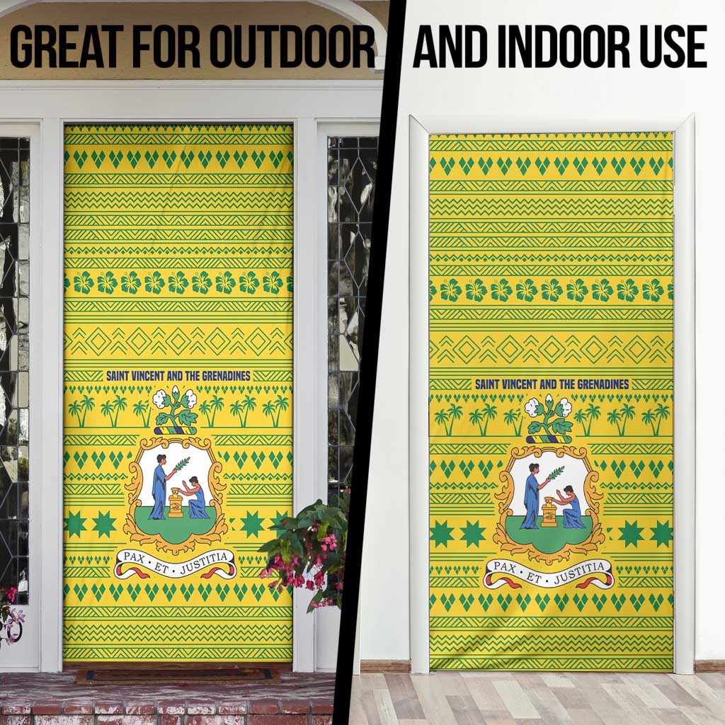 Saint Vincent and the Grenadines Christmas Door Cover with Gingerbread Boy Palm Tree and Traditional Pattern - Wonder Print Shop