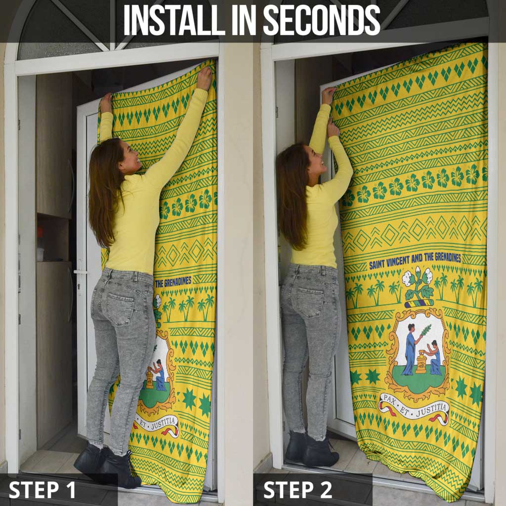 Saint Vincent and the Grenadines Christmas Door Cover with Gingerbread Boy Palm Tree and Traditional Pattern - Wonder Print Shop