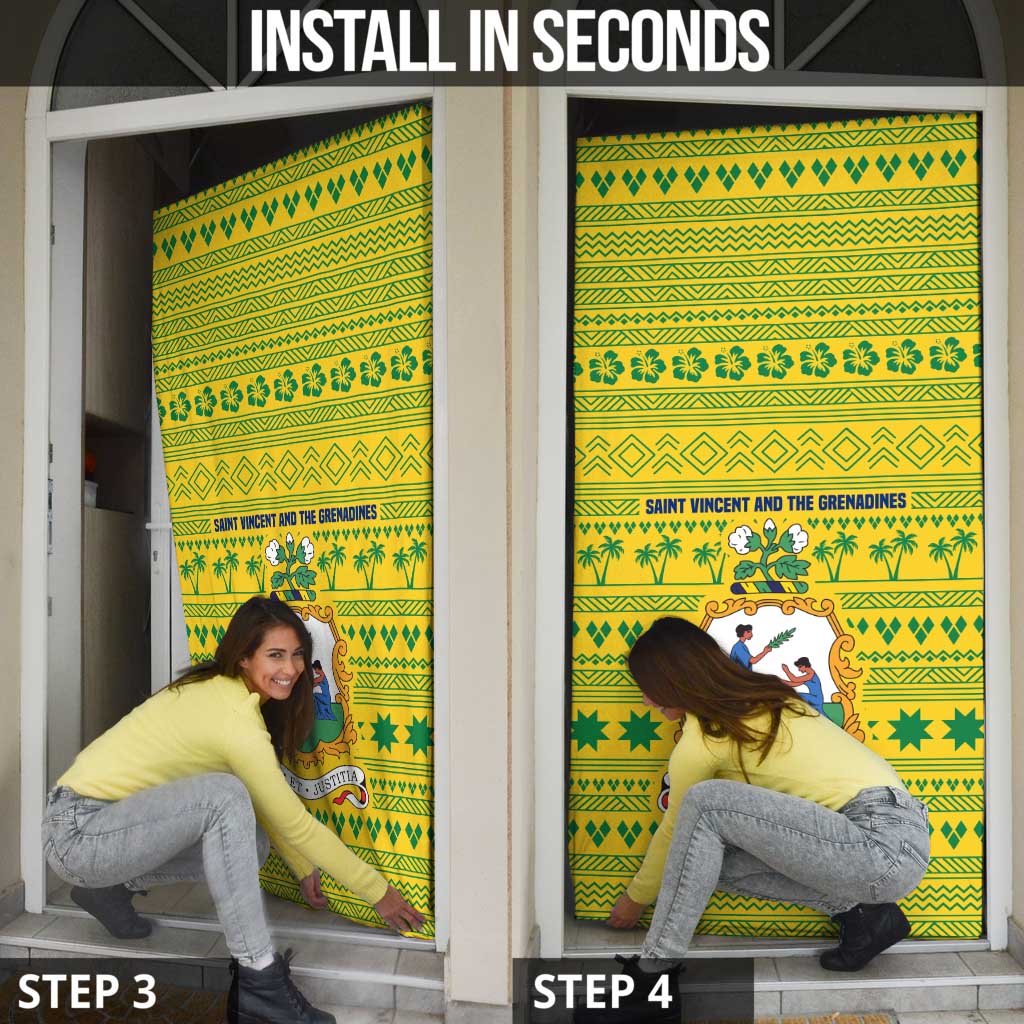 Saint Vincent and the Grenadines Christmas Door Cover with Gingerbread Boy Palm Tree and Traditional Pattern - Wonder Print Shop