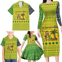 Saint Vincent and the Grenadines Christmas Family Matching Long Sleeve Bodycon Dress and Hawaiian Shirt with Gingerbread Boy Palm Tree and Traditional Pattern - Wonder Print Shop