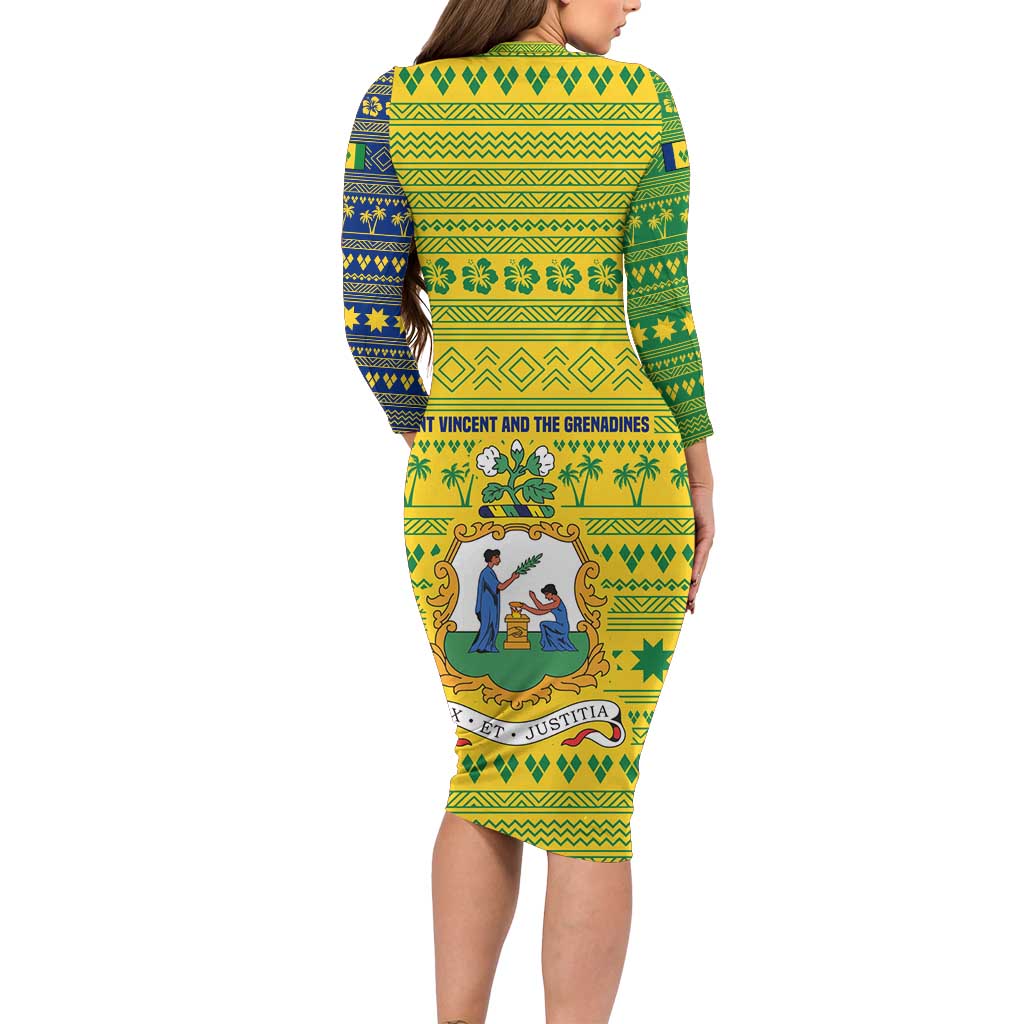 Saint Vincent and the Grenadines Christmas Family Matching Long Sleeve Bodycon Dress and Hawaiian Shirt with Gingerbread Boy Palm Tree and Traditional Pattern - Wonder Print Shop