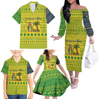 Saint Vincent and the Grenadines Christmas Family Matching Off The Shoulder Long Sleeve Dress and Hawaiian Shirt with Gingerbread Boy Palm Tree and Traditional Pattern - Wonder Print Shop