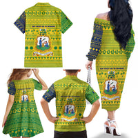 Saint Vincent and the Grenadines Christmas Family Matching Off The Shoulder Long Sleeve Dress and Hawaiian Shirt with Gingerbread Boy Palm Tree and Traditional Pattern - Wonder Print Shop
