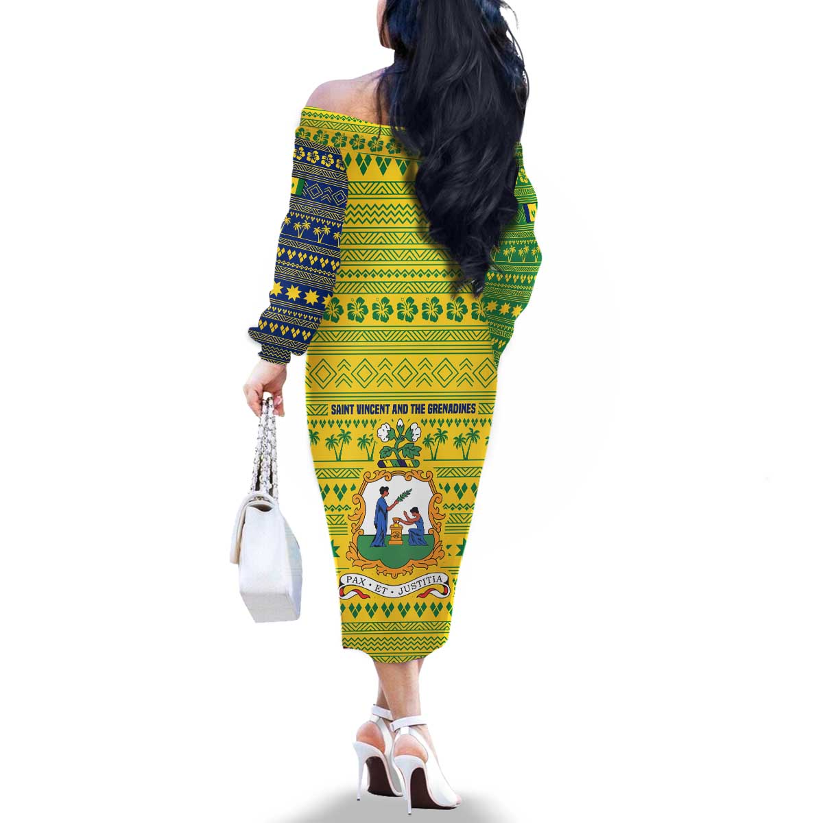 Saint Vincent and the Grenadines Christmas Family Matching Off The Shoulder Long Sleeve Dress and Hawaiian Shirt with Gingerbread Boy Palm Tree and Traditional Pattern - Wonder Print Shop