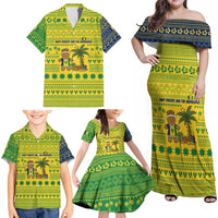 Saint Vincent and the Grenadines Christmas Family Matching Off Shoulder Maxi Dress and Hawaiian Shirt with Gingerbread Boy Palm Tree and Traditional Pattern - Wonder Print Shop