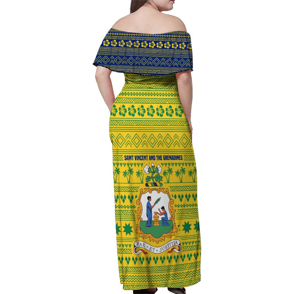 Saint Vincent and the Grenadines Christmas Family Matching Off Shoulder Maxi Dress and Hawaiian Shirt with Gingerbread Boy Palm Tree and Traditional Pattern - Wonder Print Shop