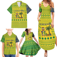 Saint Vincent and the Grenadines Christmas Family Matching Summer Maxi Dress and Hawaiian Shirt with Gingerbread Boy Palm Tree and Traditional Pattern - Wonder Print Shop