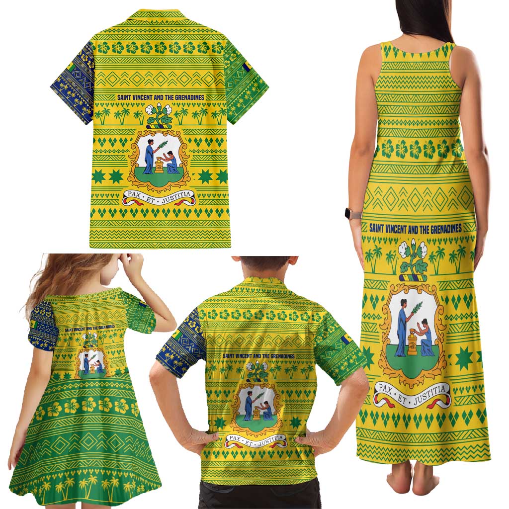 Saint Vincent and the Grenadines Christmas Family Matching Tank Maxi Dress and Hawaiian Shirt with Gingerbread Boy Palm Tree and Traditional Pattern - Wonder Print Shop