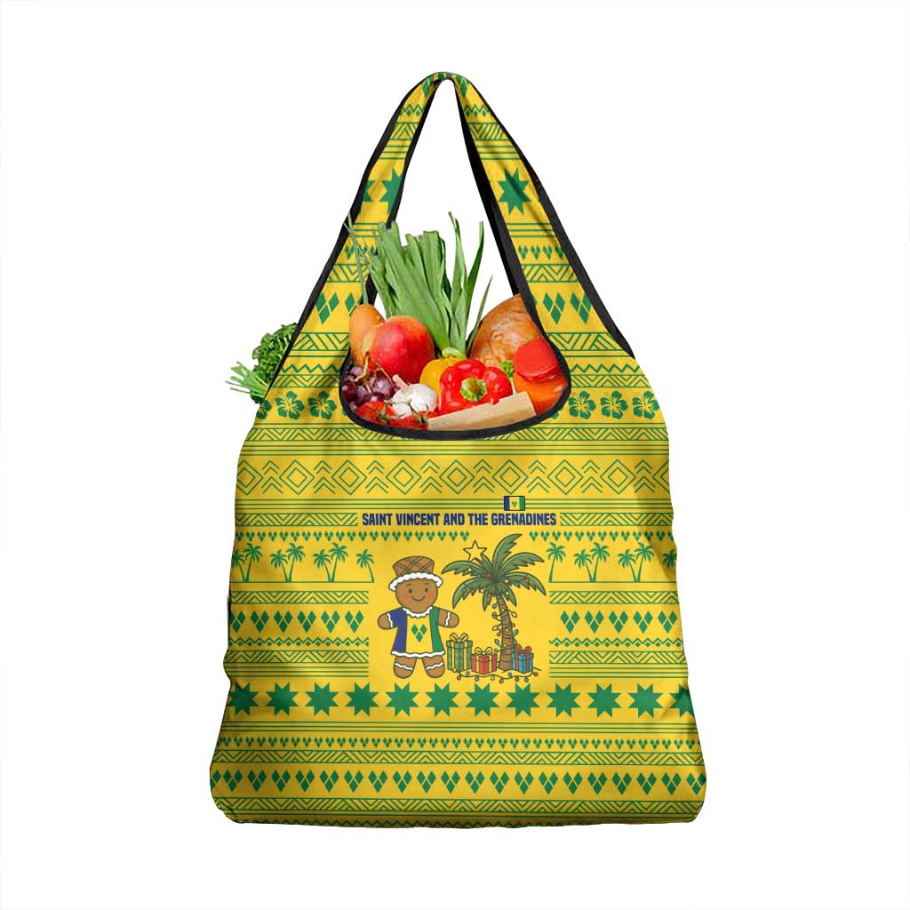 Saint Vincent and the Grenadines Christmas Grocery Bag with Gingerbread Boy Palm Tree and Traditional Pattern - Wonder Print Shop