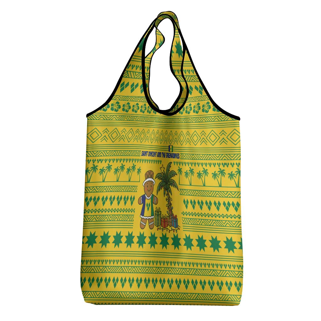 Saint Vincent and the Grenadines Christmas Grocery Bag with Gingerbread Boy Palm Tree and Traditional Pattern - Wonder Print Shop