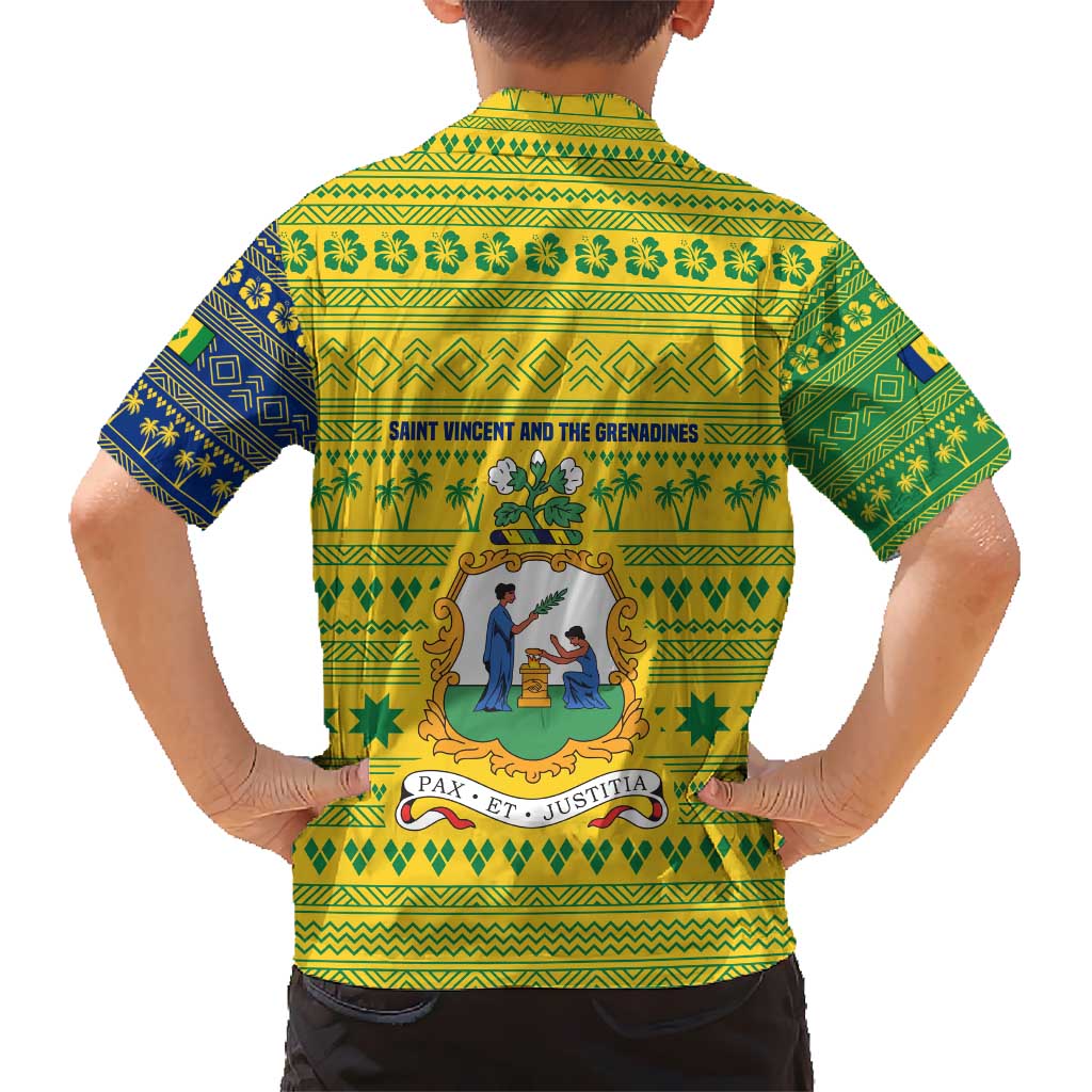 Saint Vincent and the Grenadines Christmas Hawaiian Shirt with Gingerbread Boy Palm Tree and Traditional Pattern - Wonder Print Shop