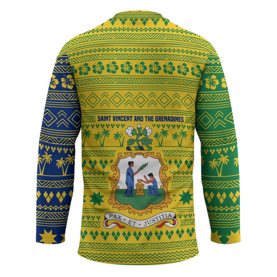 Saint Vincent and the Grenadines Christmas Hockey Jersey with Gingerbread Boy Palm Tree and Traditional Pattern - Wonder Print Shop