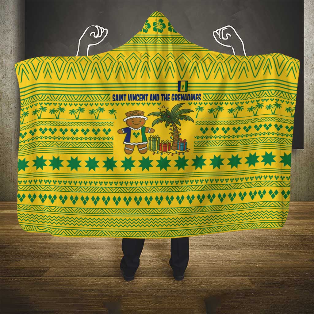 Saint Vincent and the Grenadines Christmas Hooded Blanket with Gingerbread Boy Palm Tree and Traditional Pattern - Wonder Print Shop