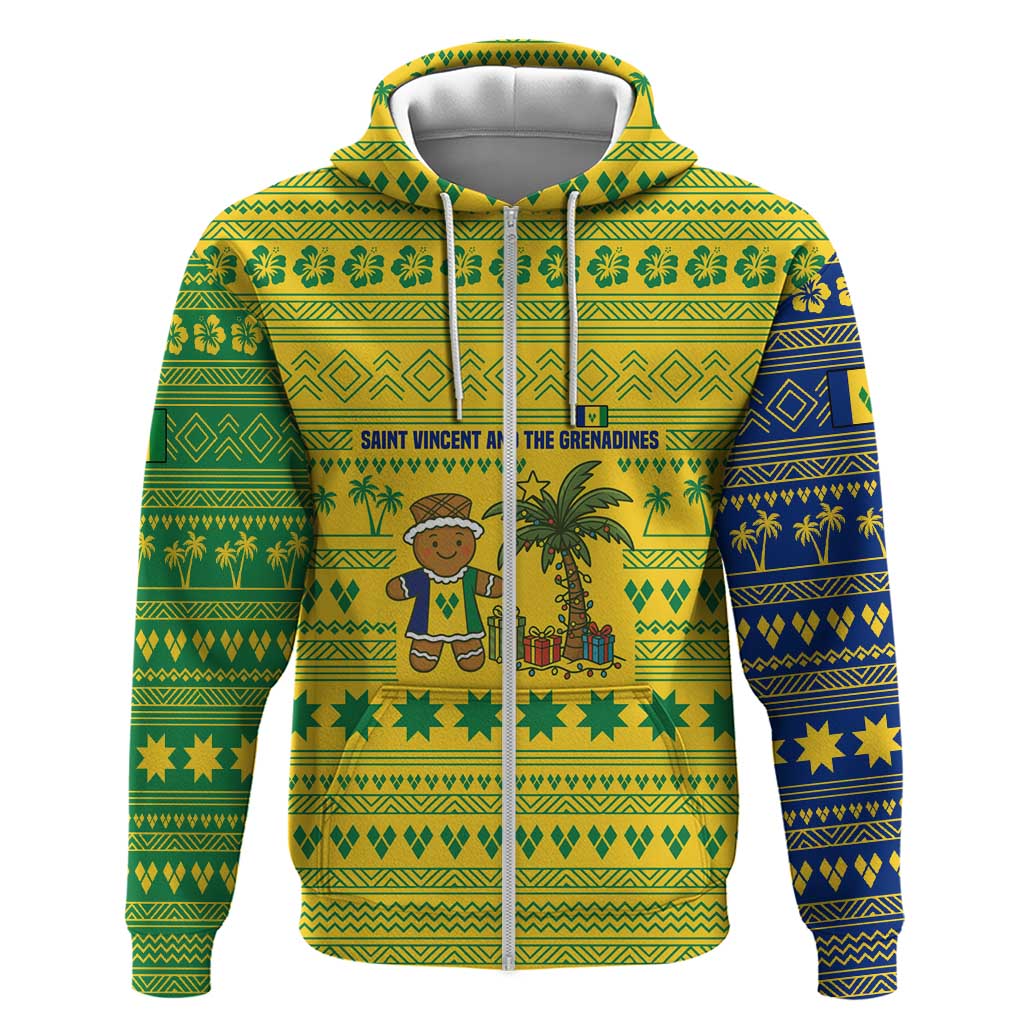 Saint Vincent and the Grenadines Christmas Hoodie with Gingerbread Boy Palm Tree and Traditional Pattern - Wonder Print Shop