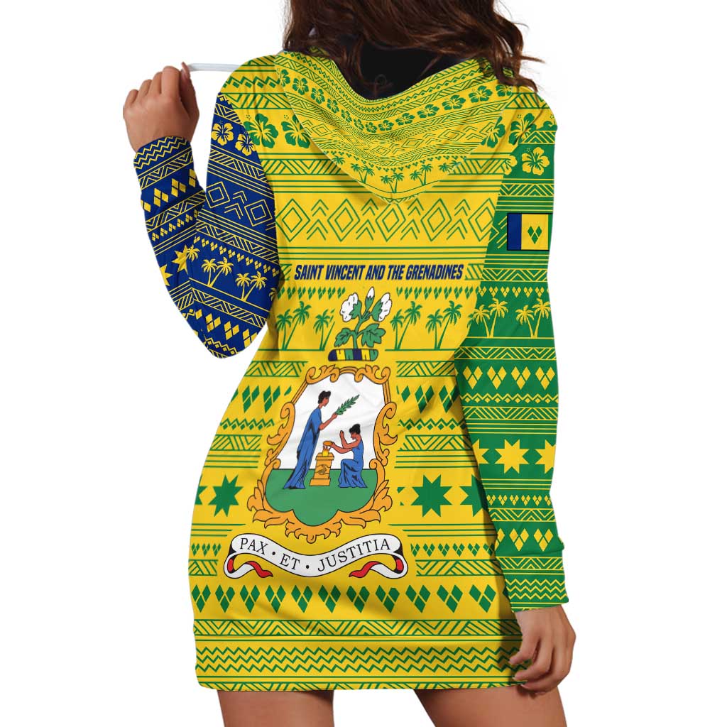 Saint Vincent and the Grenadines Christmas Hoodie Dress with Gingerbread Boy Palm Tree and Traditional Pattern - Wonder Print Shop