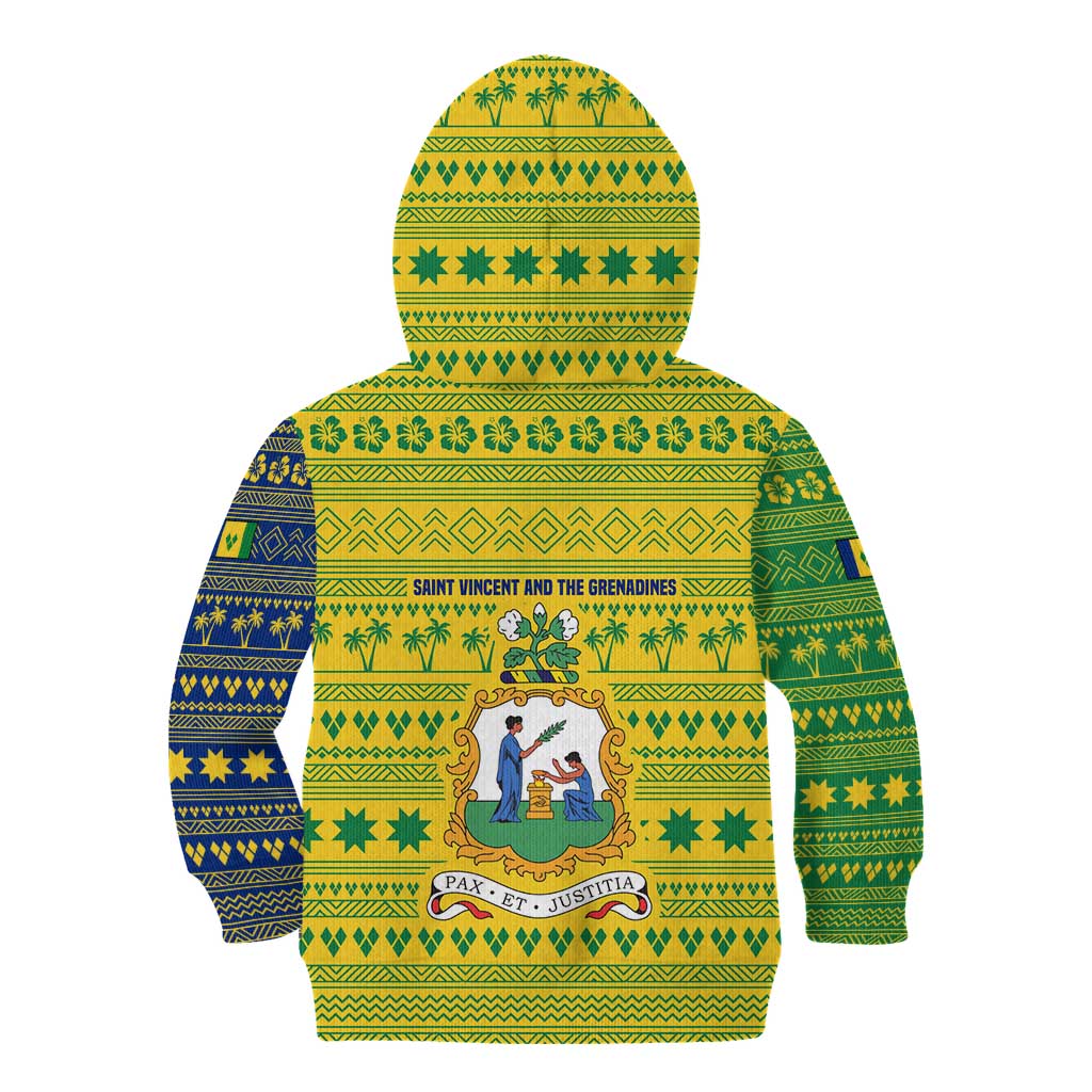 Saint Vincent and the Grenadines Christmas Kid Hoodie with Gingerbread Boy Palm Tree and Traditional Pattern - Wonder Print Shop