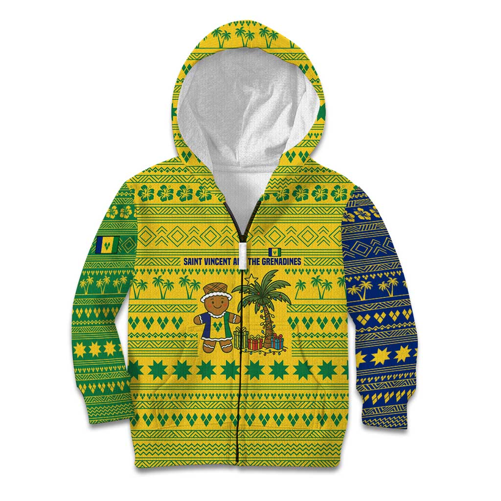 Saint Vincent and the Grenadines Christmas Kid Hoodie with Gingerbread Boy Palm Tree and Traditional Pattern - Wonder Print Shop