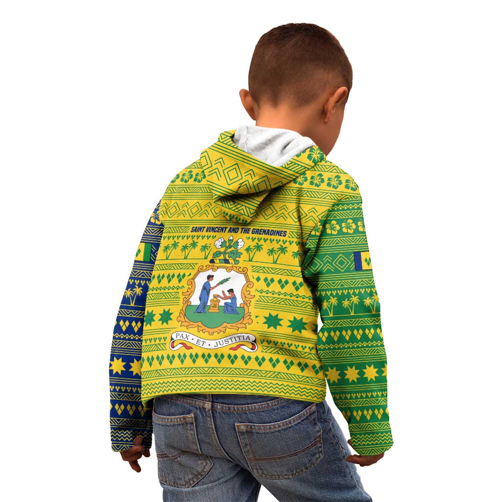 Saint Vincent and the Grenadines Christmas Kid Hoodie with Gingerbread Boy Palm Tree and Traditional Pattern - Wonder Print Shop