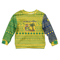 Saint Vincent and the Grenadines Christmas Kid Ugly Christmas Sweater with Gingerbread Boy Palm Tree and Traditional Pattern - Wonder Print Shop