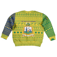 Saint Vincent and the Grenadines Christmas Kid Ugly Christmas Sweater with Gingerbread Boy Palm Tree and Traditional Pattern - Wonder Print Shop