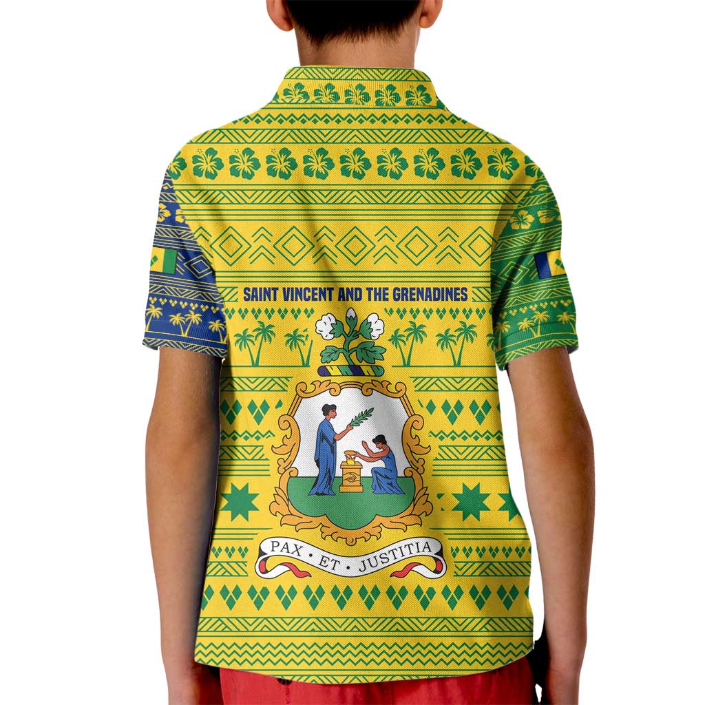 Saint Vincent and the Grenadines Christmas Kid Polo Shirt with Gingerbread Boy Palm Tree and Traditional Pattern - Wonder Print Shop