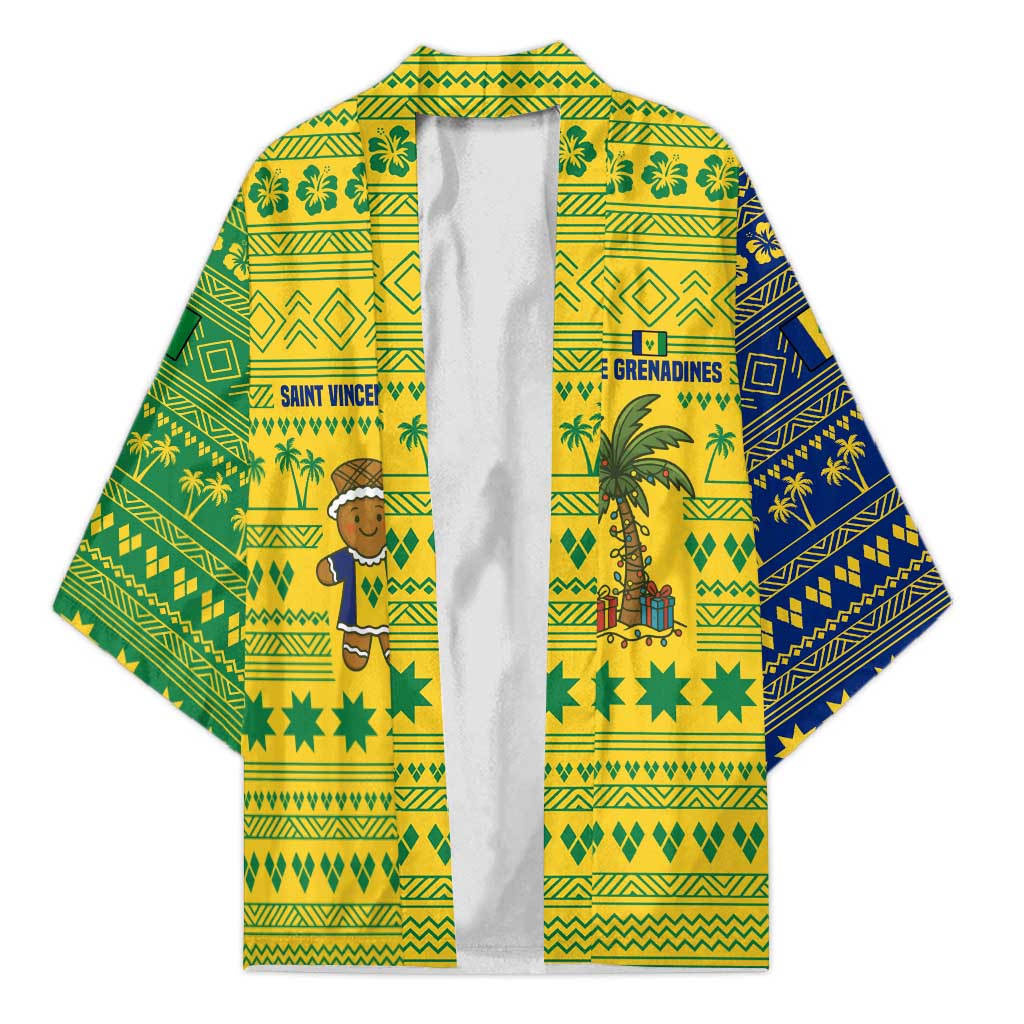 Saint Vincent and the Grenadines Christmas Kimono with Gingerbread Boy Palm Tree and Traditional Pattern - Wonder Print Shop