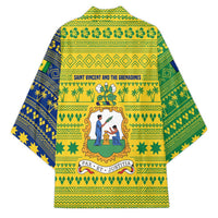 Saint Vincent and the Grenadines Christmas Kimono with Gingerbread Boy Palm Tree and Traditional Pattern - Wonder Print Shop