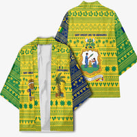 Saint Vincent and the Grenadines Christmas Kimono with Gingerbread Boy Palm Tree and Traditional Pattern - Wonder Print Shop